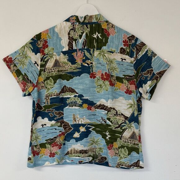 Tori Richard Disney Honolulu Hawaii Aulani Resort Blue Shirt Buttons Large EUC - Picture 3 of 14
